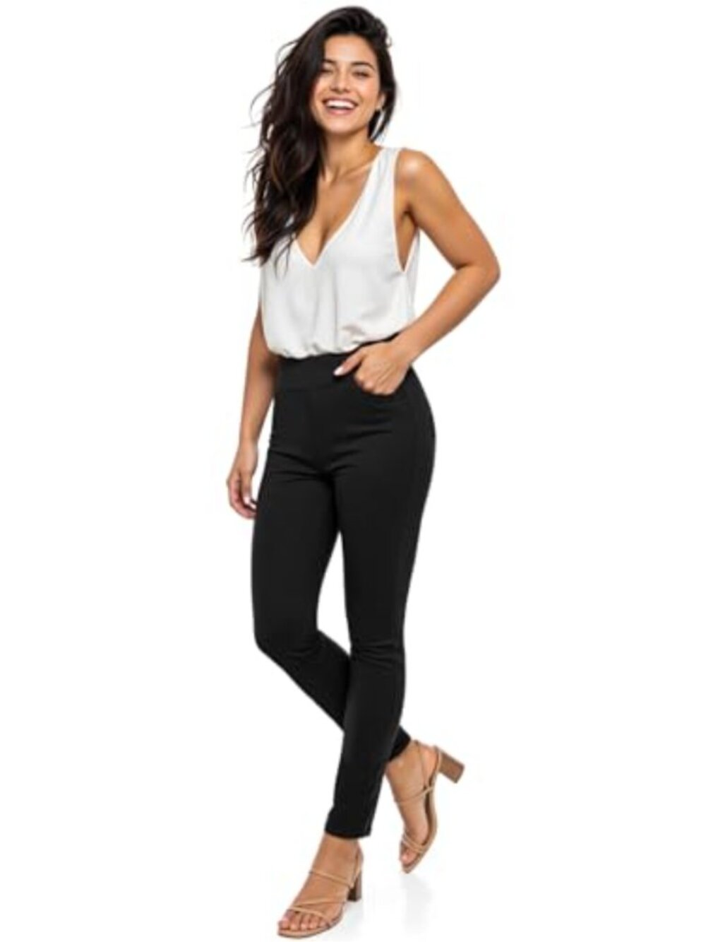 Women's Comfort Stretch Skinny Slim Dress Pants High Waist Pull On with Pockets